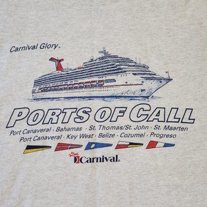 Vintage 90s Carnival Glory Cruise Ship Souvenir Graphic Tshirt Gray Hanes Tag LG